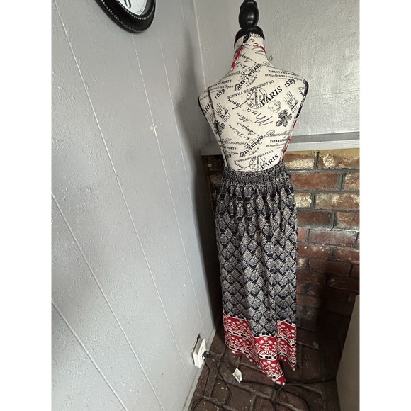 Boho Chic Maxi Halter Dress L Lightweight Sleeveless  Floral Vacay Beachy Casual - Picture 6 of 10